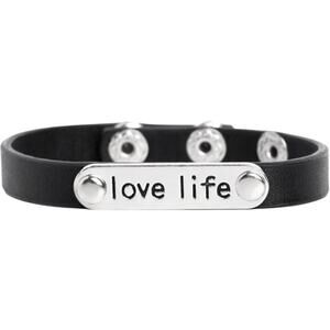 Paparazzi Love Life Black Snap Bracelet Silver Plate Black Leather